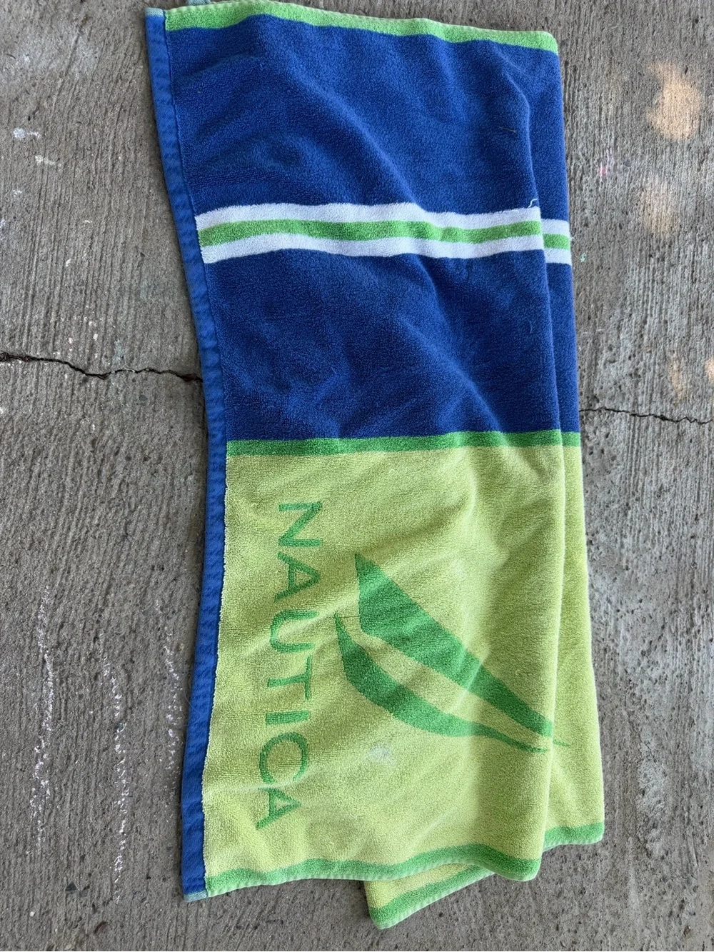 Nautica Navy & Lime Green Striped Logo Beach Towel